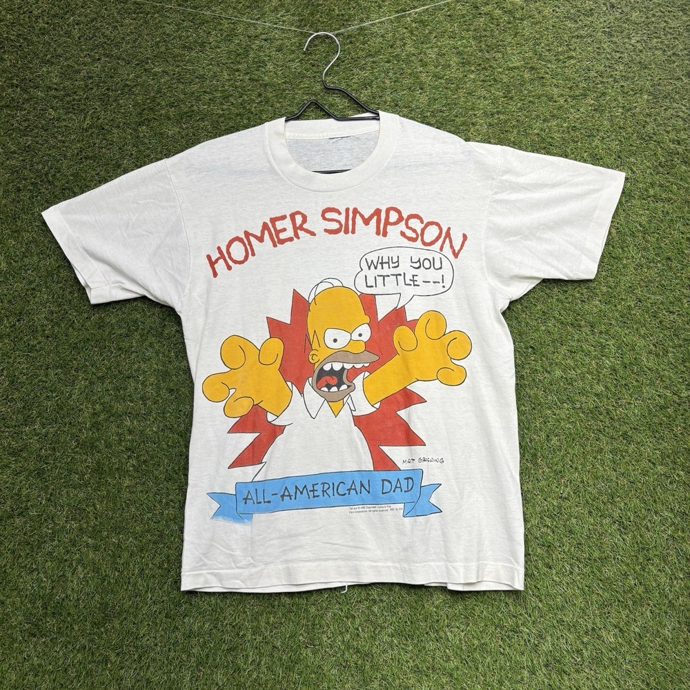 Vintage Homer Simpson Shirt Mens Medium Single Stitch 1990 All American Dad 1990